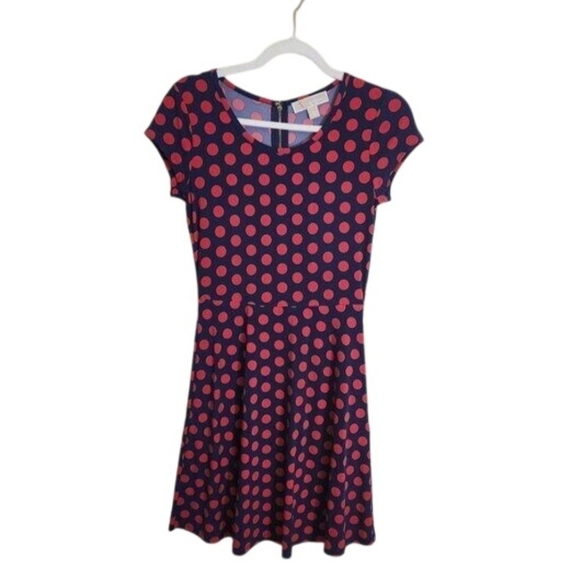 Michael Michael Kors Navy Red Polka Dot Fit N Flare Jersey Dress Size XS - Picture 2 of 6